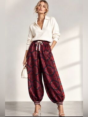 Gucci silk spice blue twill trouser jogger pants size M NWT
